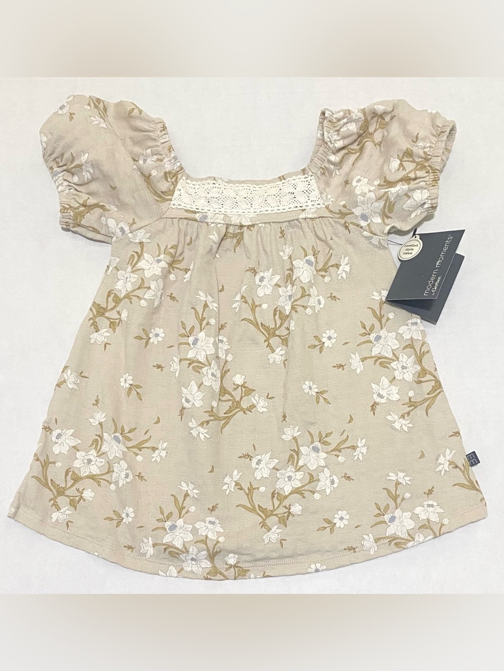 Modern Moments 18M Puff Sleeve Cotton Tan Floral Dress Boho Fall Cottagecore - Picture 5 of 16